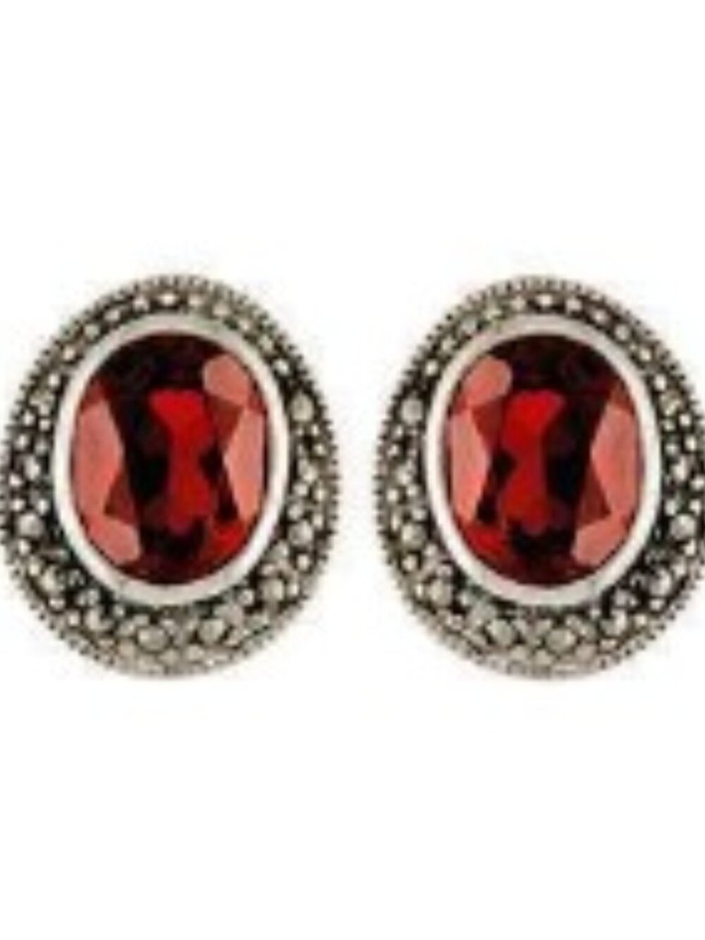 5-Carat Garnet Earrings in Sterling Silver with Round Marcasite Post Earrings